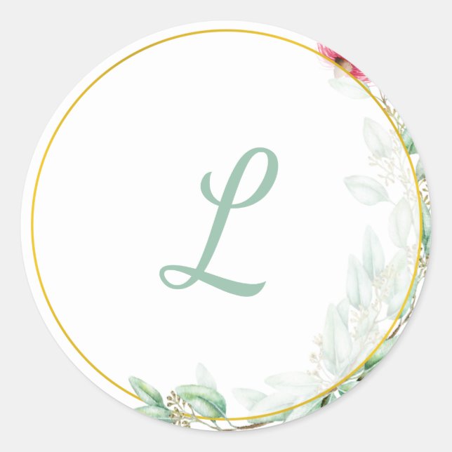 Eucalyptis Monogram Wedding Sticker (Front)