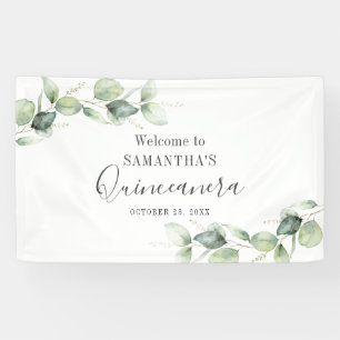 Eucalyptus 15th Birthday Greenery Quinceanera Banner