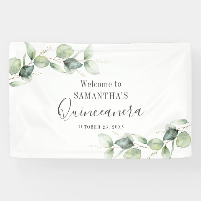 Eucalyptus 15th Birthday Quinceanera Celebration Banner (Horizontal)