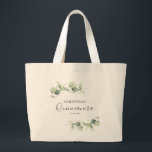 Eucalyptus 15th Birthday Quinceanera Keepsake Large Tote Bag<br><div class="desc">TIP: Matching items available in this collection. Our botanical eucalyptus birthday collection features watercolor foliage and modern typography in dark grey text. Use the "Customise it" button to further re-arrange and format the style and placement of text. Could easily be repurpose for other special events like anniversaries, baby shower, birthday...</div>
