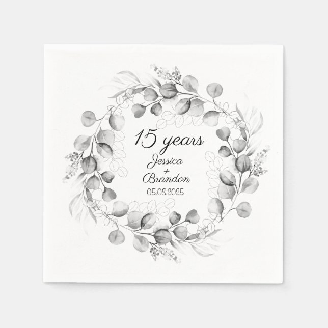 Eucalyptus 15th Crystal Wedding Anniversary  Napkin (Front)