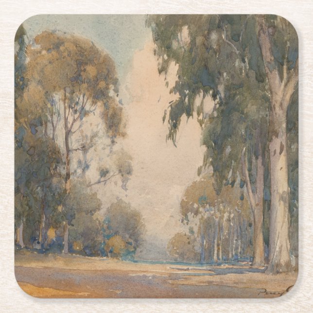 Eucalyptus (1922) – Delicate Watercolor Botanical Square Paper Coaster (Front)