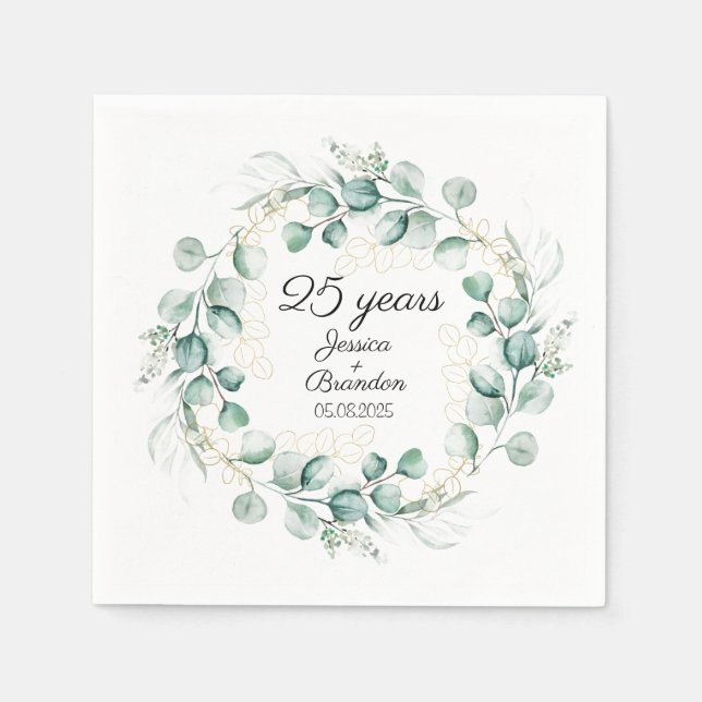 Eucalyptus 25th Silver Wedding Anniversary  Napkin (Front)