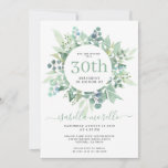 Eucalyptus 30th Birthday Invitation<br><div class="desc">A pretty watercolor eucalyptus 30th birthday invitation. Solid dusty green on the back of the invite. A lush and pretty watercolor design.</div>