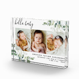 Eucalyptus 3 Photo Baby Birth Stats Block