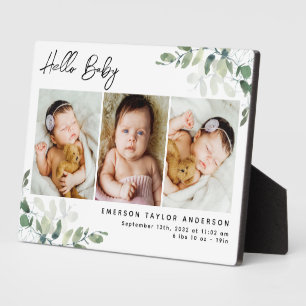 Eucalyptus 3 Photo Baby Birth Stats Keepsake Plaque