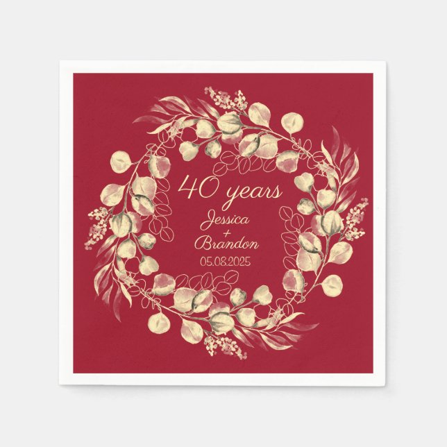 Eucalyptus 40th Red Ruby Wedding Anniversary  Napkin (Front)