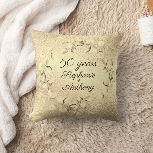 Eucalyptus 50th Golden Wedding Anniversary  Cushion (Blanket)