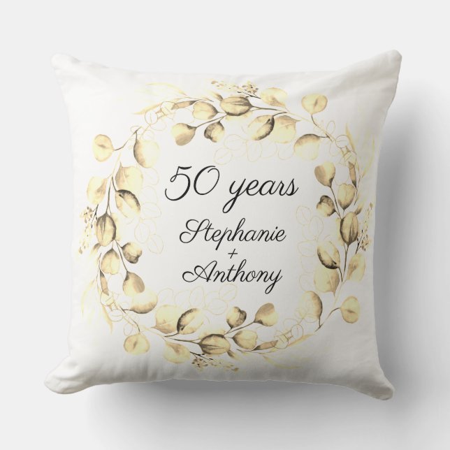 Eucalyptus 50th Golden Wedding Anniversary  Cushion (Front)