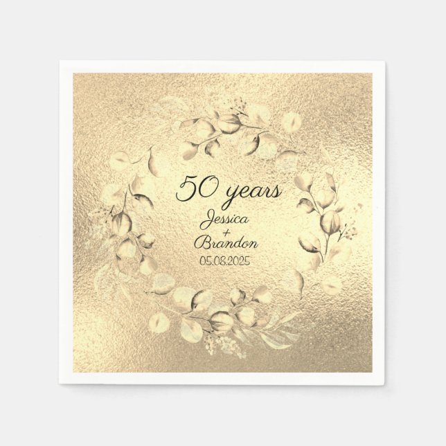 Eucalyptus 50th Golden Wedding Anniversary  Napkin (Front)