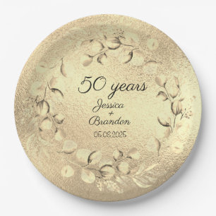 Eucalyptus 50th Golden Wedding Anniversary Paper Plate