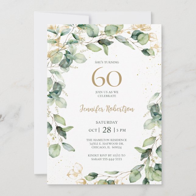 Eucalyptus 60th Birthday Invitation (Front)