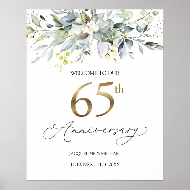 Eucalyptus 65th Wedding Anniversary Welcome Sign (Front)