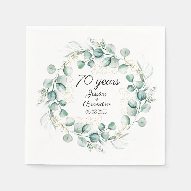 Eucalyptus 70th Wedding Anniversary Greenery  Napkin (Front)