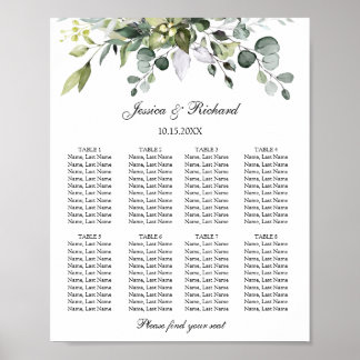 Eucalyptus 8 Tables Seating Chart Poster Sign