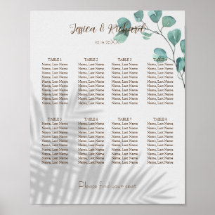 Eucalyptus 8 Tables Seating Chart Poster Sign