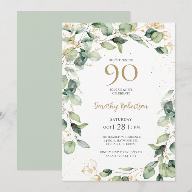 Eucalyptus 90th Birthday Invitation (Front/Back)