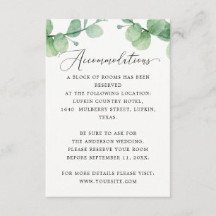 Eucalyptus Accommodations Wedding Hotel Info Enclosure Card