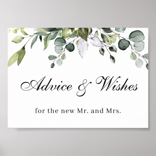 Eucalyptus Advice and Wishes Wedding Poster Sign (Front)