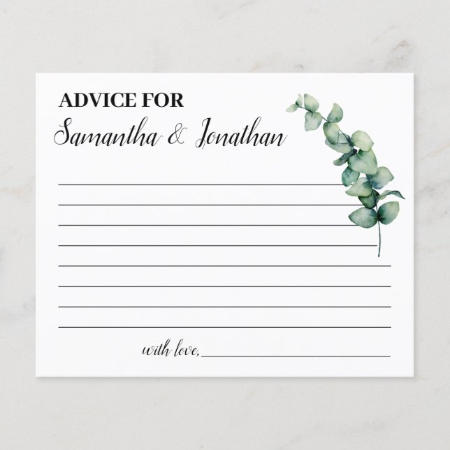 Eucalyptus Advice for Couple Bridal Shower card (Front)