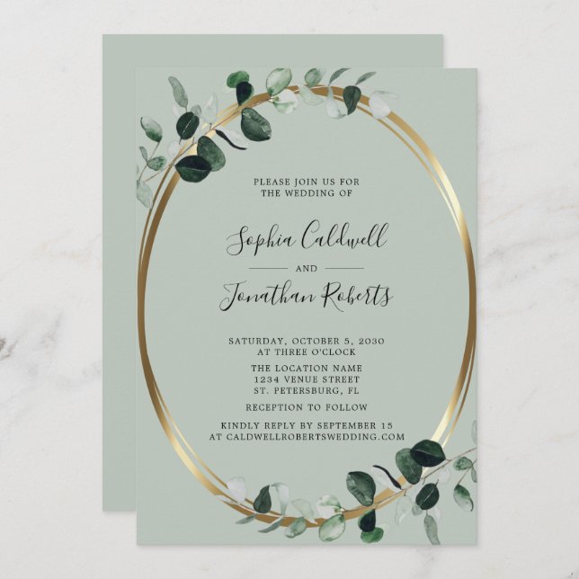 Eucalyptus All in One Website RSVP Sage Wedding Invitation (Front/Back)