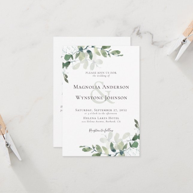 Eucalyptus All In One Wedding Invitation (Front/Back In Situ)
