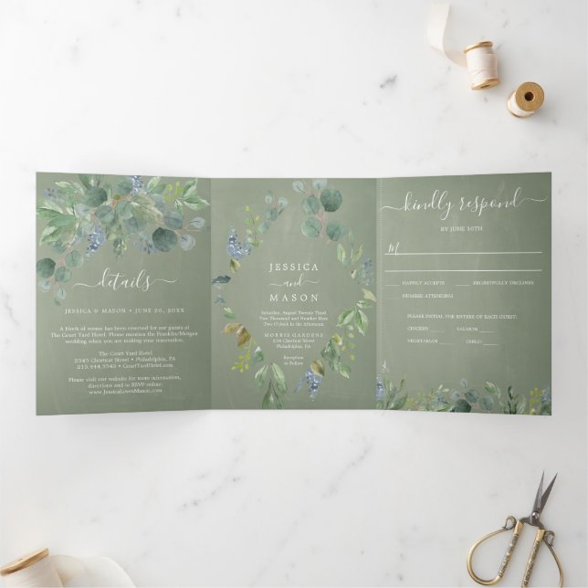 Eucalyptus All-in-one Wedding Invitations (Inside)