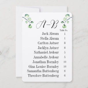 Eucalyptus Alphabetical Guest Table Chart Cards