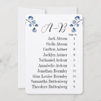 Eucalyptus Alphabetical Guest Table Chart Cards