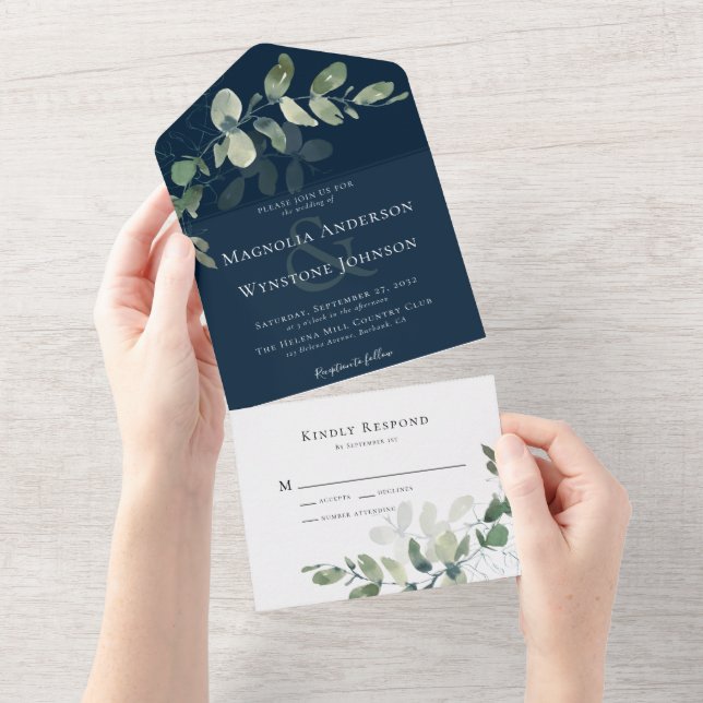 Eucalyptus Ampersand Chic Wedding  All In One Invitation (Tearaway)