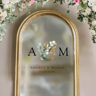 Eucalyptus, Ampersand, Monogram, Wedding Window Cling