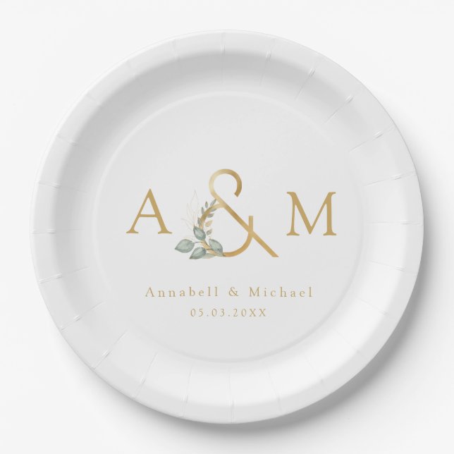 Eucalyptus Ampersand Wedding Box  Paper Plate (Front)