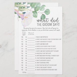 Eucalyptus and calla - What did the groom say game