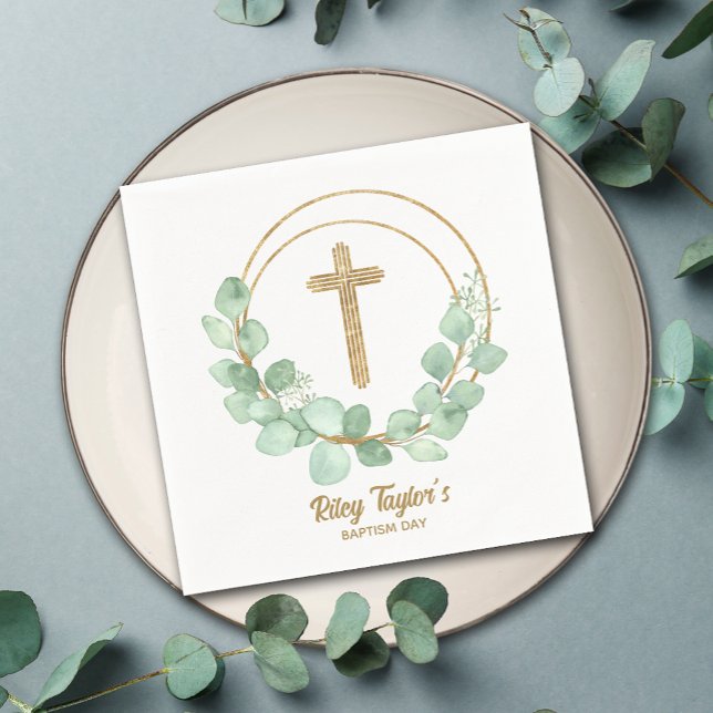 Eucalyptus and Cross Baptism Napkin (Creator Uploaded)