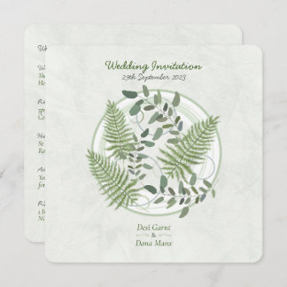 Eucalyptus and Fern Rings Wedding Invitation