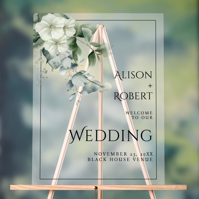 Eucalyptus and flowers translucent wedding WELCOME Acrylic Sign (Neutral)