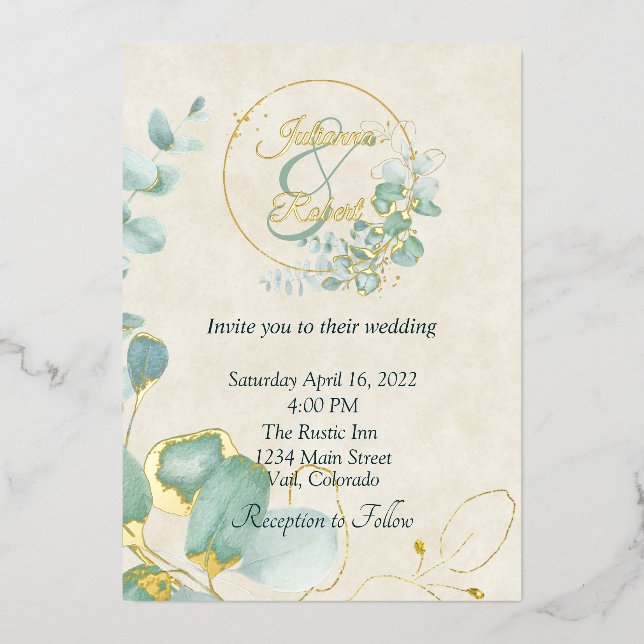 Eucalyptus and gold budget wedding  (Front)