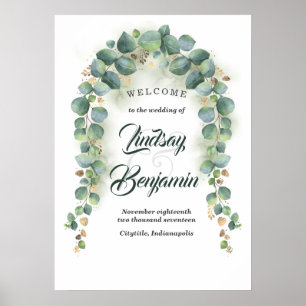Eucalyptus and Gold Greenery Wedding Welcome Sign