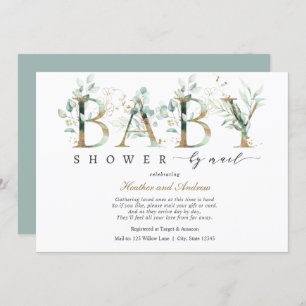 Eucalyptus and Gold Lettering Baby Shower by Mail Invitation