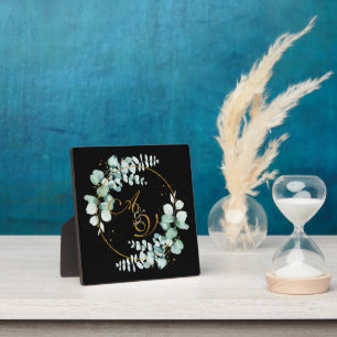 Eucalyptus and gold on black personalised wedding  plaque