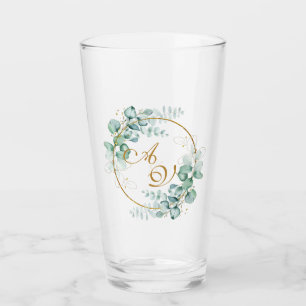 Eucalyptus and gold personalised wedding glass