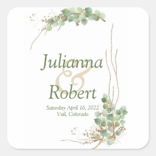 Eucalyptus and gold  wedding classic round sticker