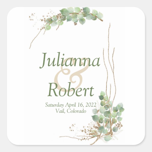 Eucalyptus and gold  wedding classic round sticker (Front)