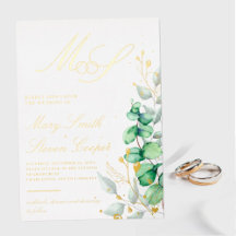 Eucalyptus and gold Wedding Foil Invitation
