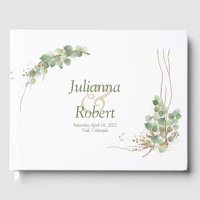 Eucalyptus and gold  wedding  guest book (Front)