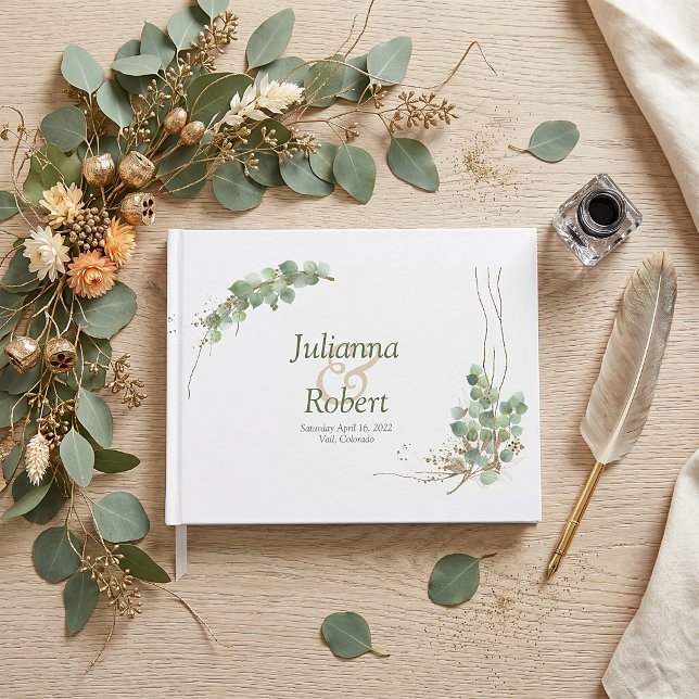 Eucalyptus and gold  wedding  guest book (Creator Uploaded)