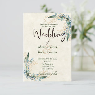 Eucalyptus and gold wedding invitation