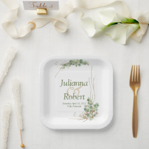 Eucalyptus and gold  wedding  paper plates