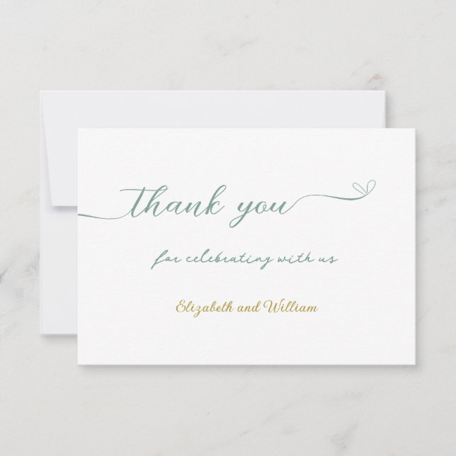Eucalyptus And Gold Wedding Thank You Card (Front)