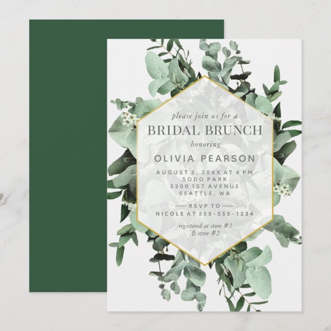 Eucalyptus and Greenery Watercolor Bridal Brunch Invitation (Front/Back)